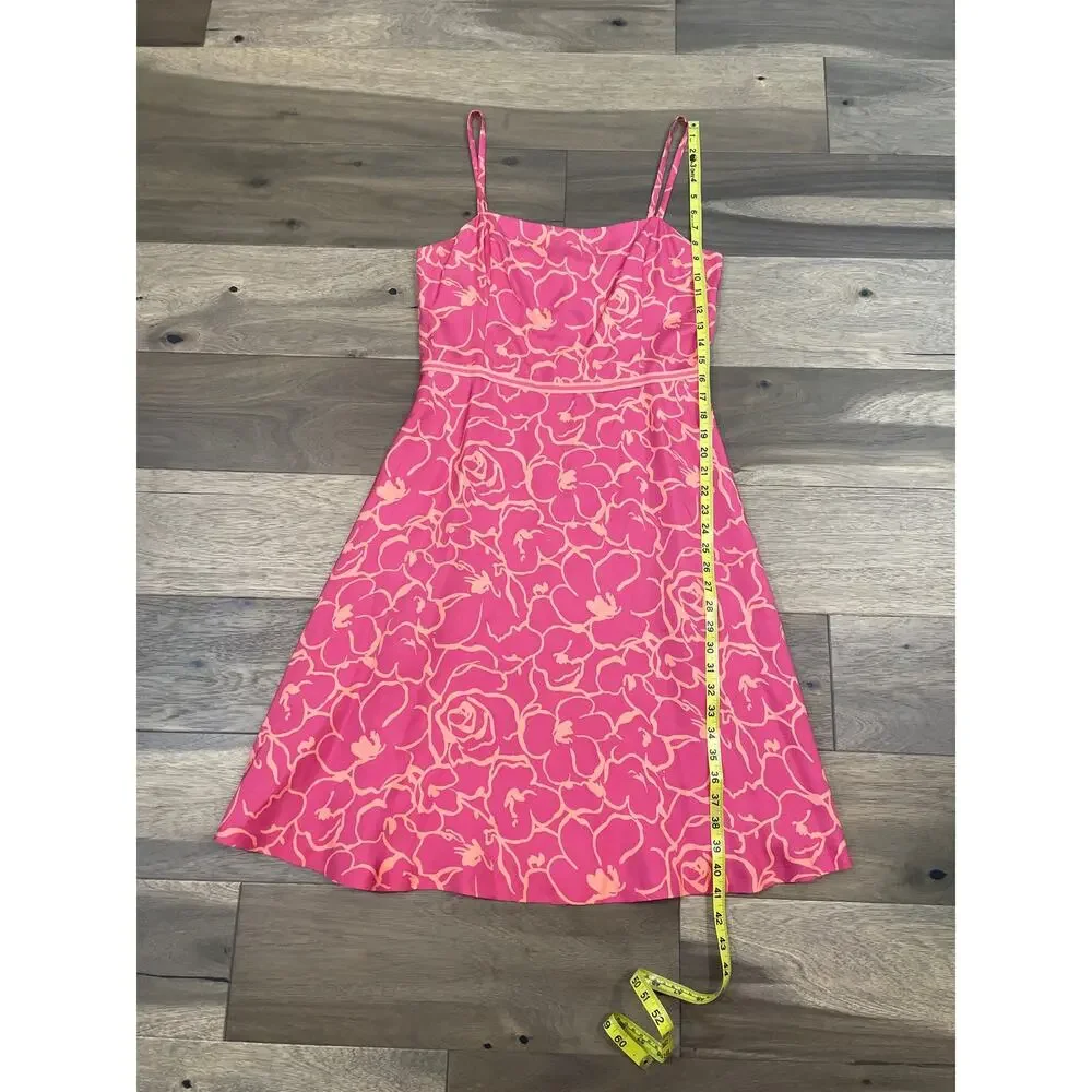 Ann Taylor Dress Silk Pink Coral Floral Size 8